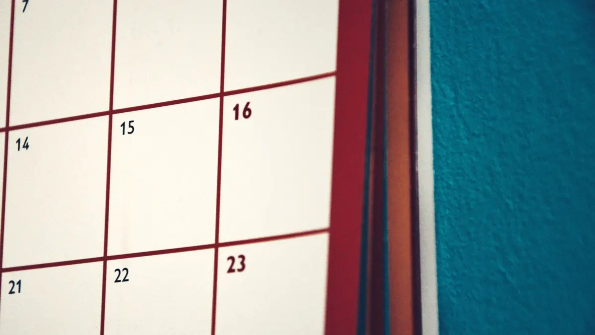 Close-up of a wall calendar page